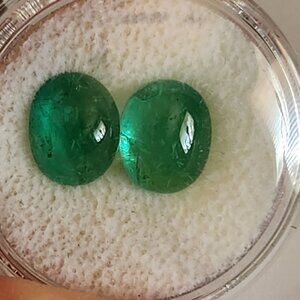 matched pair emerald cabochon - loose gemstones